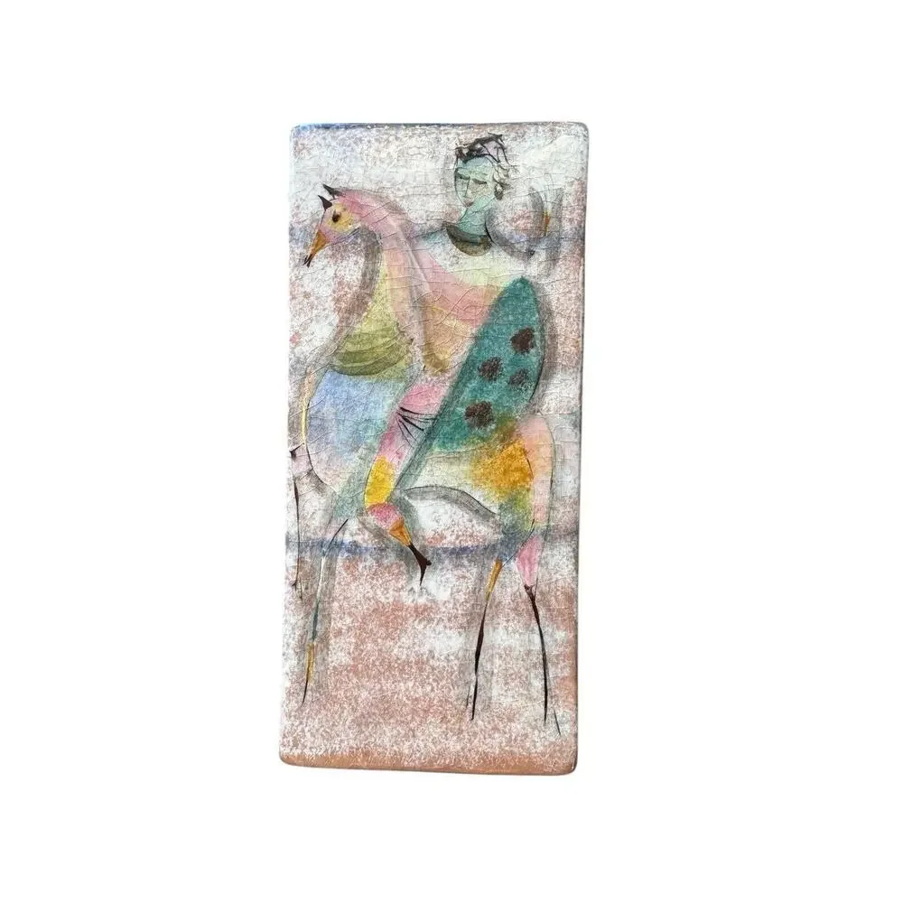 Mid-Century Rare Rectangular‎ Vase Women & Their Horses Polia Pillin c.1950-60s